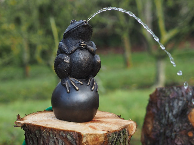 Bronzen beeld Kikker op bal 34x15x16cm
