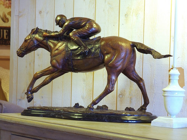 Bronzen beeld Jockey op paard 34x20x54cm