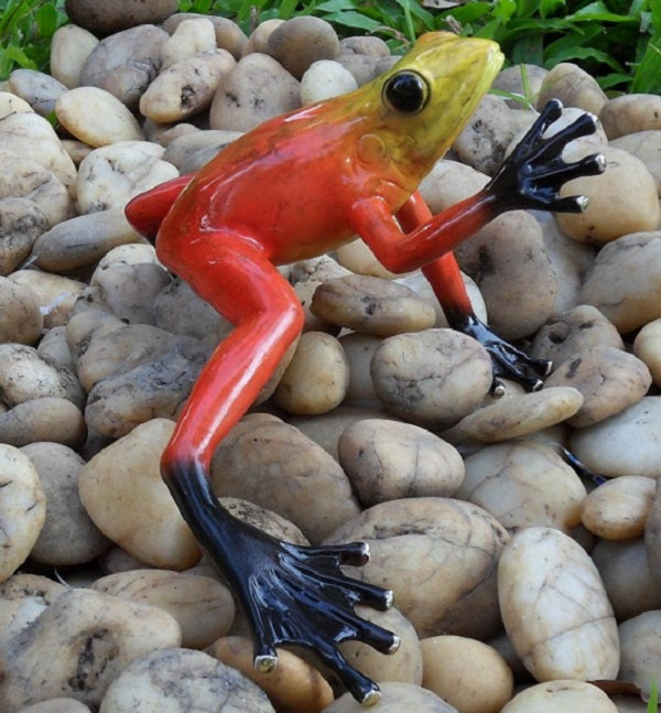 Bronzen beeld Regenwoudkikker / rood 9x21x12cm