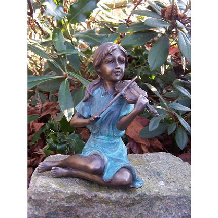 Bronzen beeld Vioolspeelster 15x9x12cm
