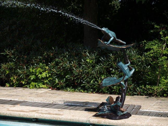 Bronzen beeld Kikker op lotusblad 95x40x55cm