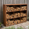 Cortenstalen houtopslag met 9 Vakken met achterwand 200x38,5x150 cm