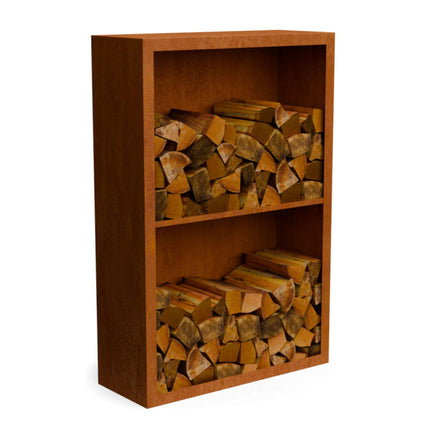 Cortenstalen houtopslag met 2 Vakken met achterwand 100x38,5x150 cm