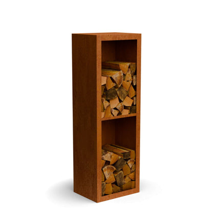 Cortenstalen houtopslag met 2 Vakken met achterwand 50x38,5x150 cm