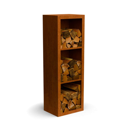 Cortenstalen houtopslag met 3 Vakken met achterwand 50x38,5x150 cm