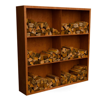 Cortenstalen houtopslag met 6 Vakken met achterwand 200x38,5x200 cm