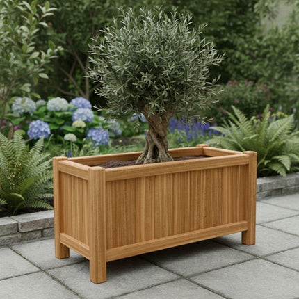 Langwerpige Hardhouten plantenbak met poten 120x50x60 cm
