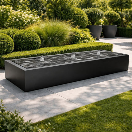 Langwerpige aluminium watertafel met fonteinen 300x120x40cm 88kg