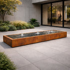 Langwerpige cortenstaal watertafel met fonteinen 300x60x40cm 165kg