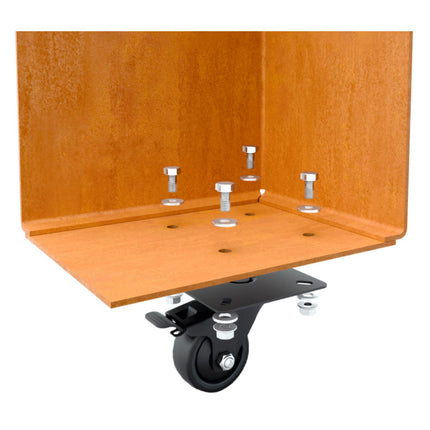 Langwerpige cortenstalen plantenbak met wielen 100x40x80 cm