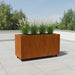Langwerpige cortenstalen plantenbak met wielen 120x50x60 cm