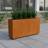 Langwerpige cortenstalen plantenbak met wielen 150x40x80 cm