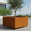 Vierkante cortenstalen plantenbak met wielen 120x120x60 cm
