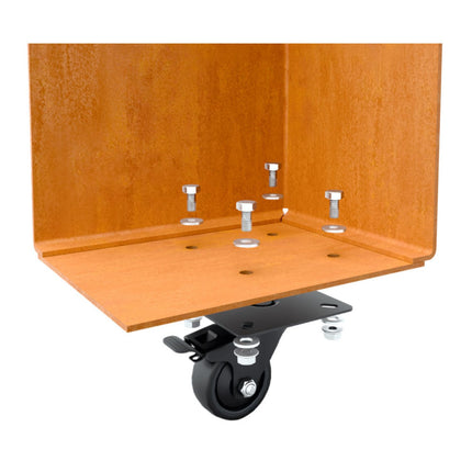 Vierkante cortenstalen plantenbak met wielen 40x40x100 cm