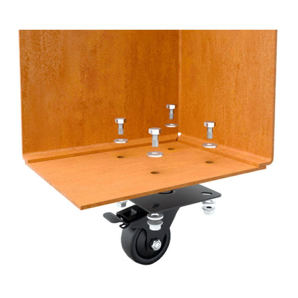 Vierkante cortenstalen plantenbak met wielen 80x80x60 cm