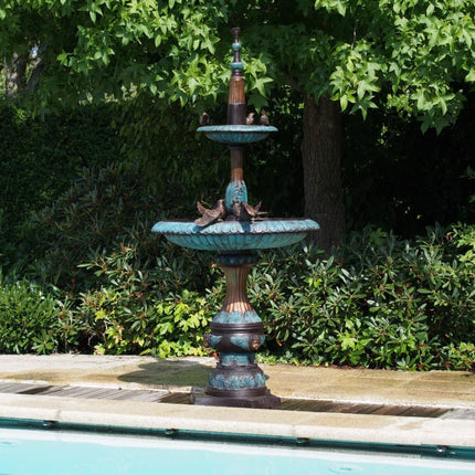 Bronzen beeld Fontein 2 Schalen met vogels 185x85x85cm - Doika - Bronzen beeld - Doika - 5410807571521 - B57152