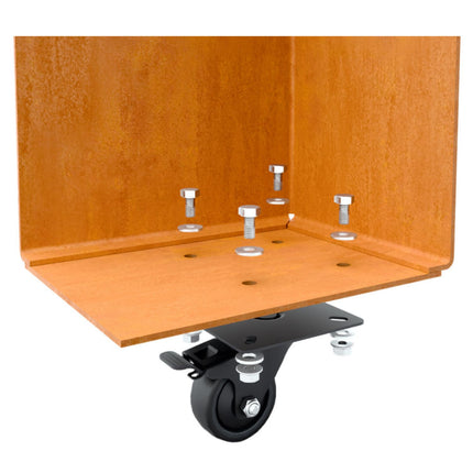 Langwerpige cortenstalen plantenbak met wielen 200x50x60 cm