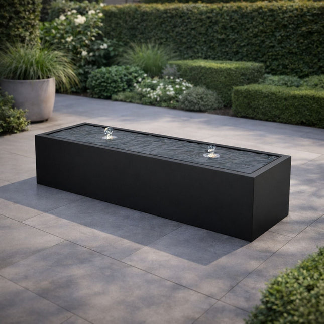 Langwerpige aluminium watertafel met fonteinen 200x60x40cm 39kg - Gitzwart (RAL 9005) - Doika - Watertafel - Geroba -  - TaulaAA8