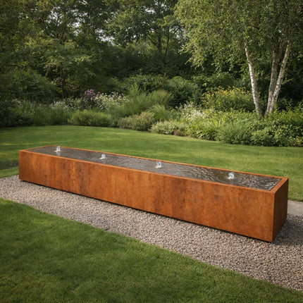 Langwerpige cortenstaal watertafel met fonteinen 400x60x40cm 218kg - Doika - Watertafel - Geroba -  - TaulaAC10