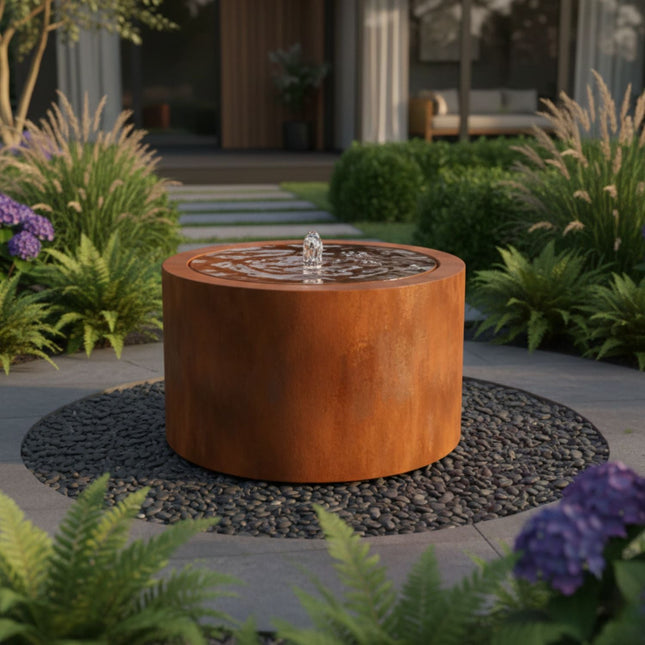 Ronde cortenstalen watertafel met fontein 100x50cm 86kg - Doika - Watertafel - Geroba -  - TaulaRCA4