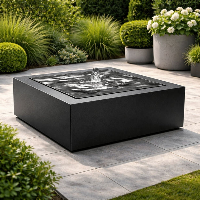Vierkante aluminium watertafel met fontein 80x80x40cm 26kg - Gitzwart (RAL 9005) - Doika - Watertafel - Geroba -  - TaulaQA3