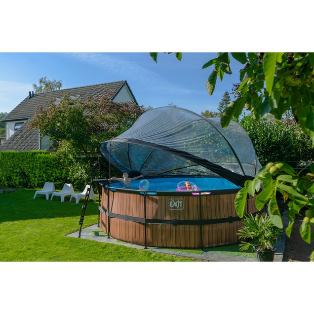 EXIT Wood zwembad ø450x122cm met zandfilterpomp en overkapping - bruin - Doika BV - Ronde zwembaden - EXIT Toys - 8720088262108 - 30.47.15.10