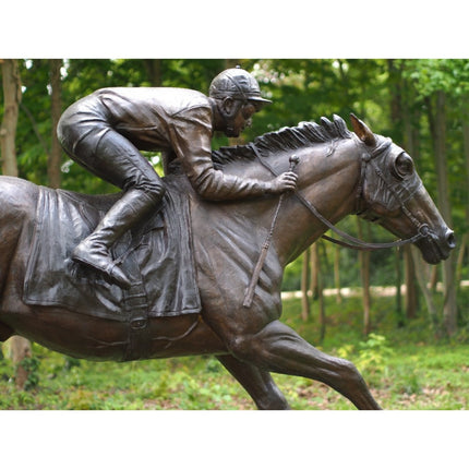 Thermobrass Grote jockey op paard 200x80x350cm (HxBxL) - Doika BV - Bronzen beeld - Thermobrass - 5410807471982 - B47198